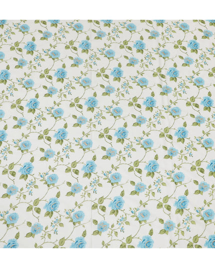 Delicate White and Blue Floral Print Cotton Lawn Fabric - 110 cm Width-D19971