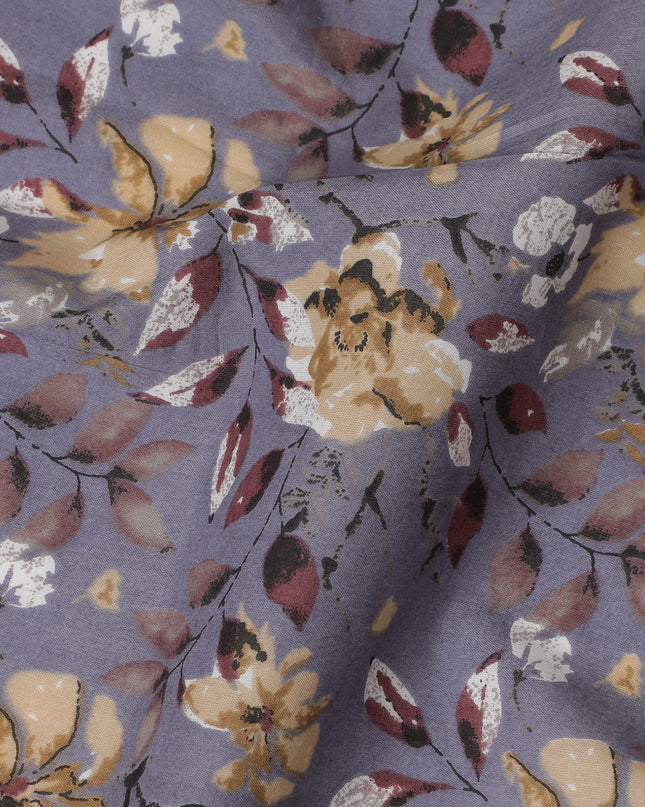 Elegant Lavender Floral Print Cotton Lawn Fabric - 110 cm Width-D19973