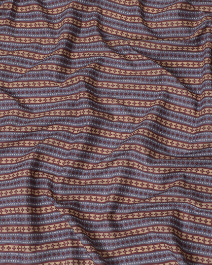 Vintage Maroon and Beige Striped Cotton Lawn Fabric - 110 cm Width-D19974