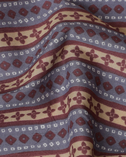 Vintage Maroon and Beige Striped Cotton Lawn Fabric - 110 cm Width-D19974