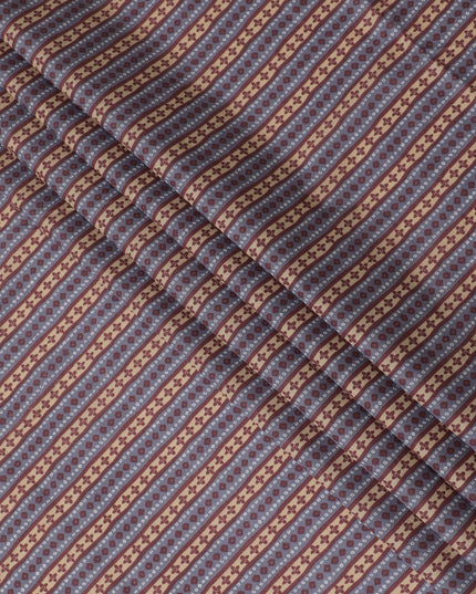 Vintage Maroon and Beige Striped Cotton Lawn Fabric - 110 cm Width-D19974