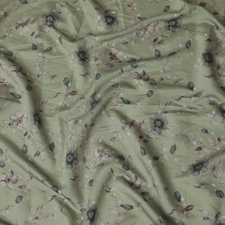 Sage Green and Mauve Floral Print Cotton Lawn Fabric - 110 cm Width-D19977