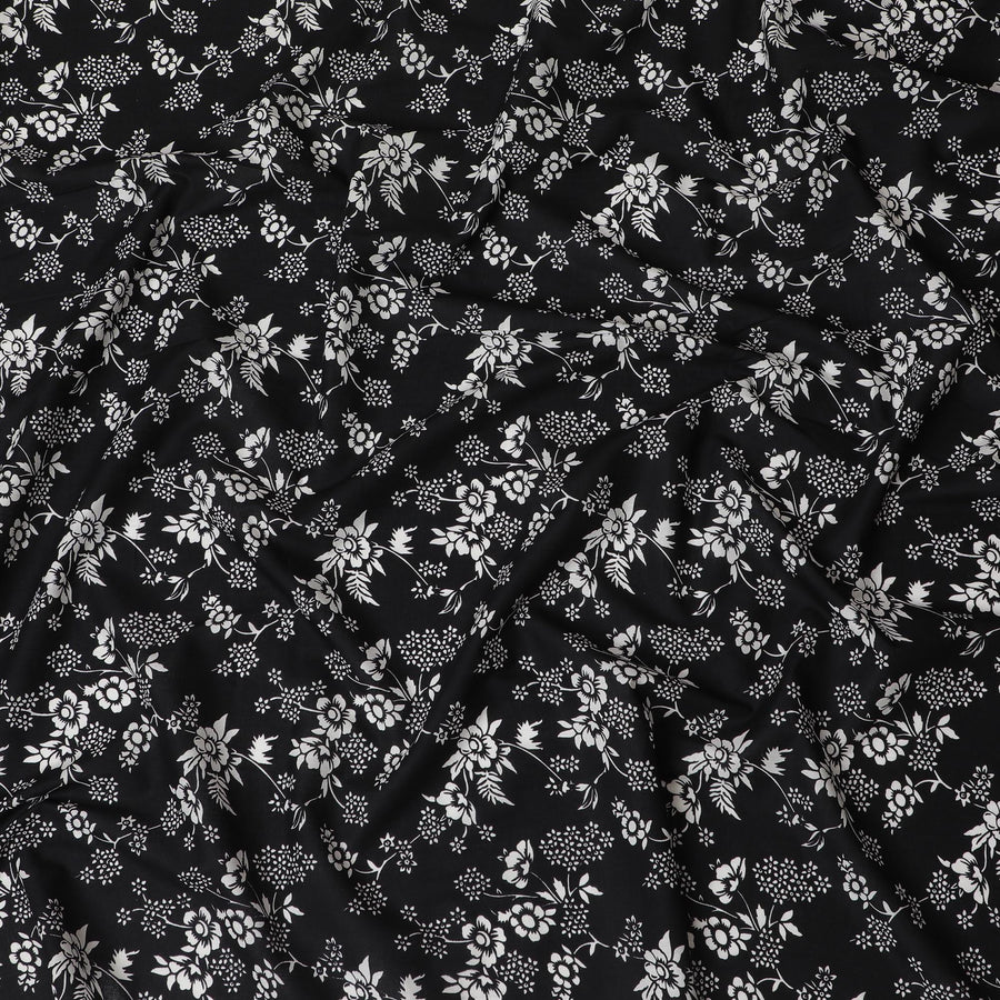 Classic Black and White Floral Print Cotton Lawn Fabric - 110 cm Width-D19978