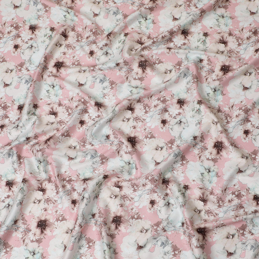 قماش ساتان قطني مزخرف بنقشة زهور باللون الوردي الفاتح، عرض 110 سم - 20056