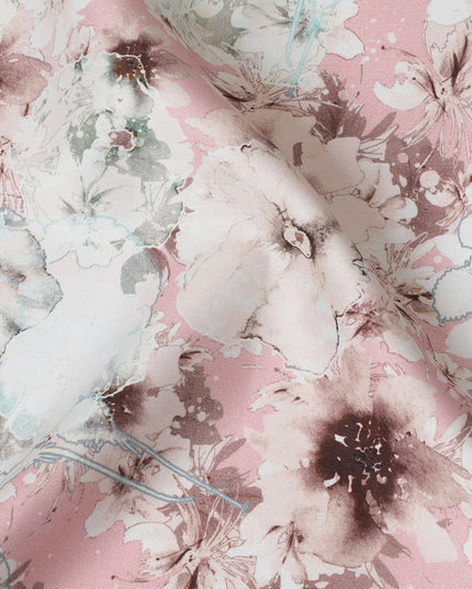 Blush Pink Floral Cotton Satin Fabric, 110 cm Width-20056