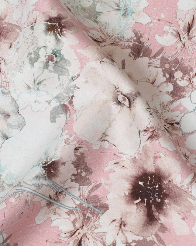 Blush Pink Floral Cotton Satin Fabric, 110 cm Width-20056