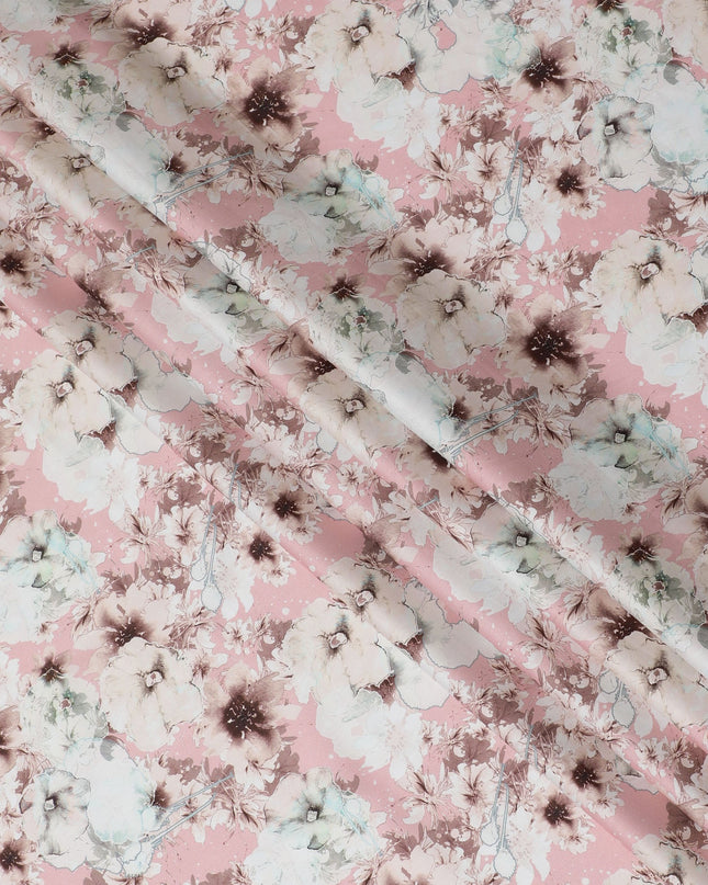 Blush Pink Floral Cotton Satin Fabric, 110 cm Width-20056