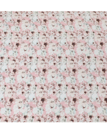 Blush Pink Floral Cotton Satin Fabric, 110 cm Width-20056