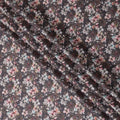 Dark Charcoal with Soft Floral Cotton Satin Fabric, 110 cm Width-20060