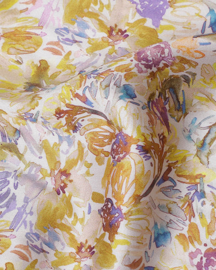 Sunlit Floral Watercolor Cotton Satin Fabric, 110 cm Width-20064