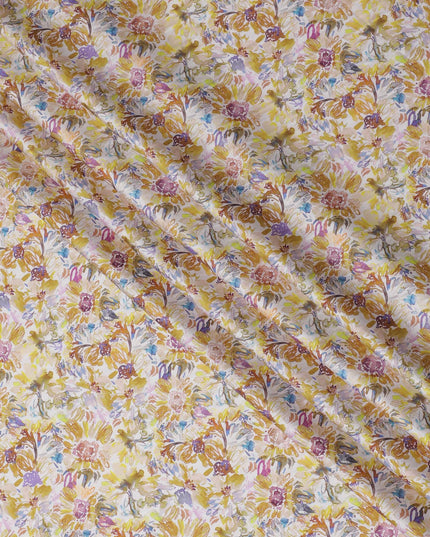 Sunlit Floral Watercolor Cotton Satin Fabric, 110 cm Width-20064