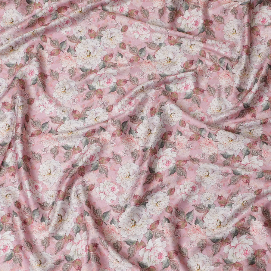 Soft Pink with White Floral Cotton Satin Fabric, 110 cm Width-20065 Regal Fabrics