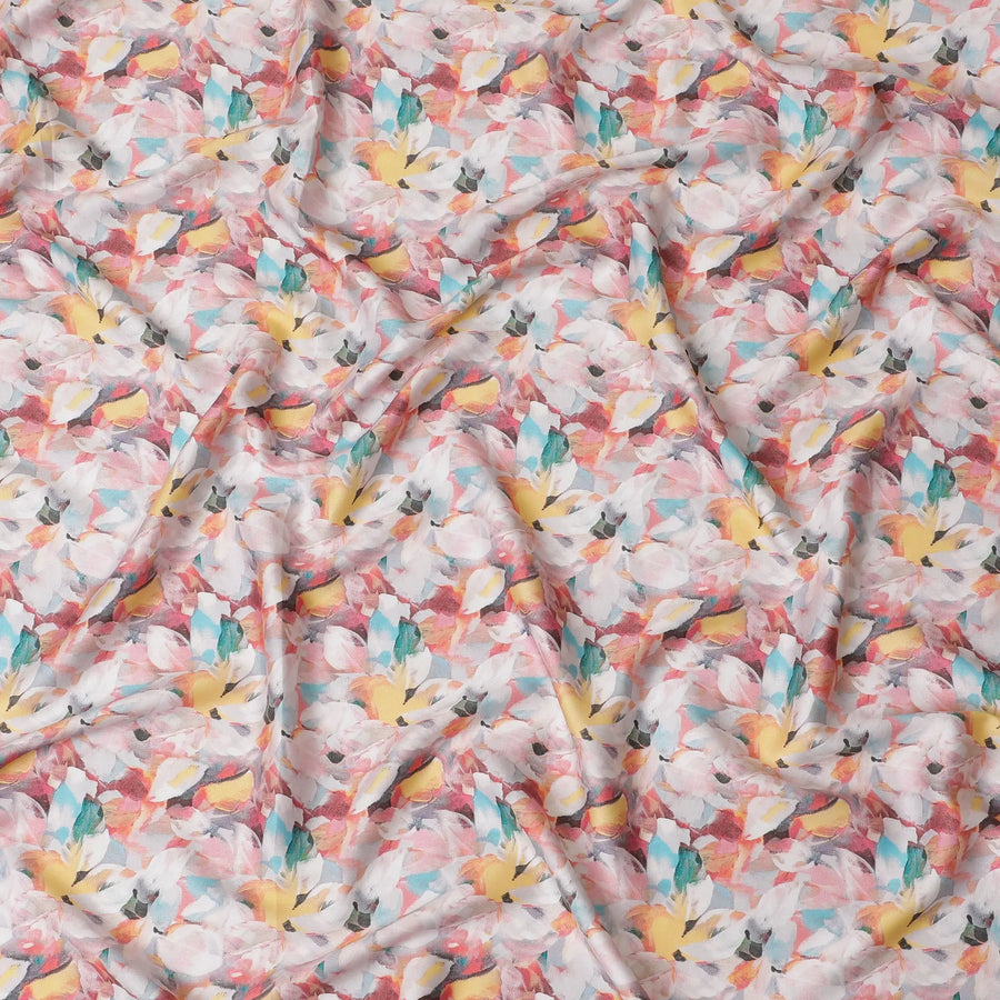 Bright Pastel Watercolor Floral Cotton Satin Fabric, 110 cm Width-20066 Regal Fabrics