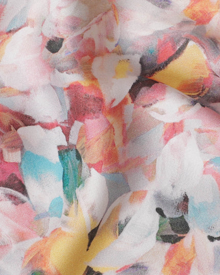 Bright Pastel Watercolor Floral Cotton Satin Fabric, 110 cm Width-20066