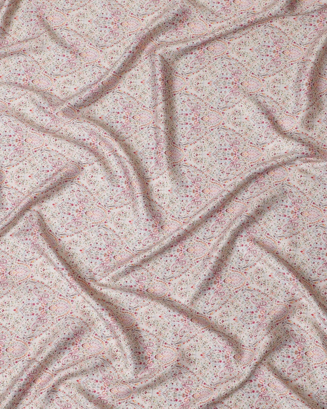 Vintage Ivory with Colorful Paisley Cotton Satin Fabric, 110 cm Width-20068 Regal Fabrics