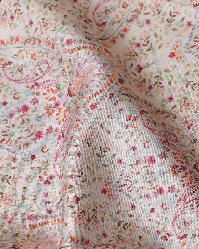 Vintage Ivory with Colorful Paisley Cotton Satin Fabric, 110 cm Width-20068 Regal Fabrics
