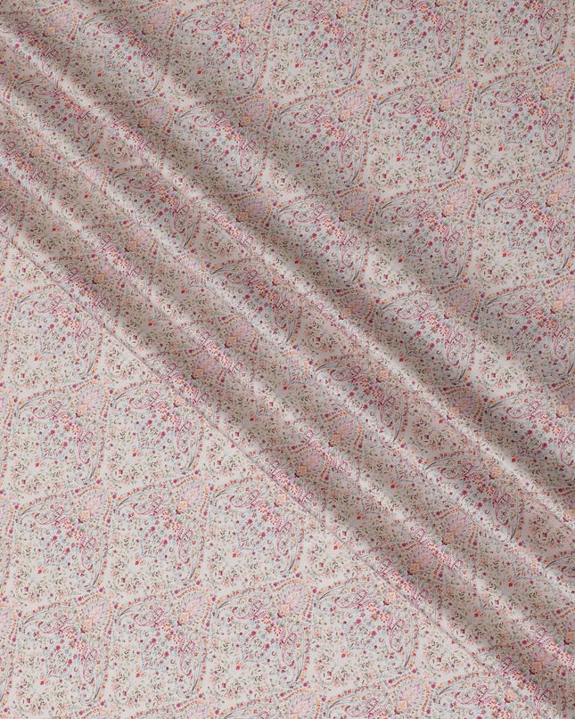 Vintage Ivory with Colorful Paisley Cotton Satin Fabric, 110 cm Width-20068 Regal Fabrics