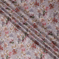 Elegant Lavender with Vibrant Floral Cotton Satin Fabric, 110 cm Width-20069