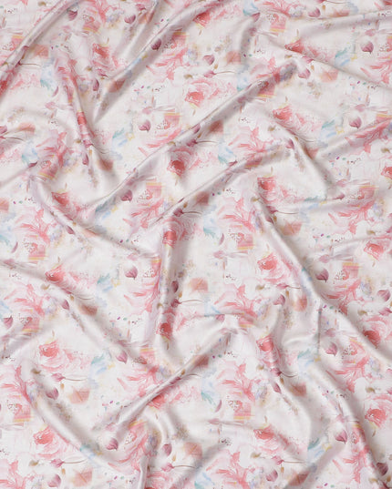 Soft Blush with Watercolor Floral Cotton Satin Fabric, 110 cm Width-20070