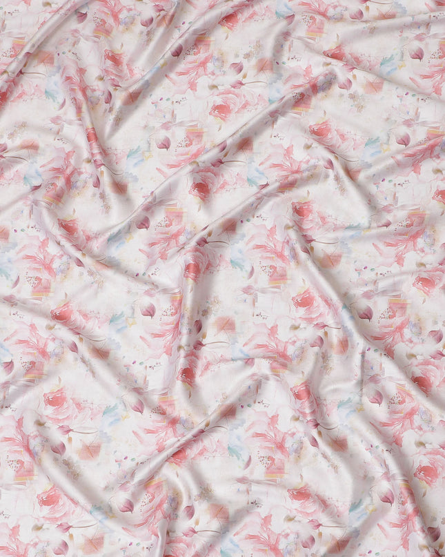 Soft Blush with Watercolor Floral Cotton Satin Fabric, 110 cm Width-20070