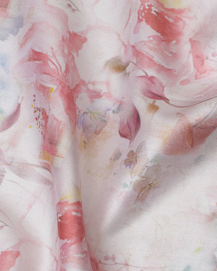 Soft Blush with Watercolor Floral Cotton Satin Fabric, 110 cm Width-20070