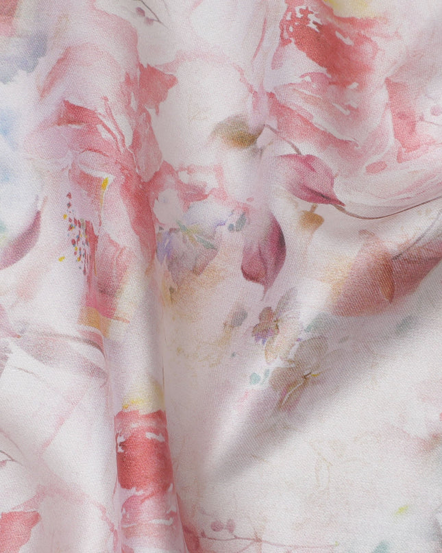 Soft Blush with Watercolor Floral Cotton Satin Fabric, 110 cm Width-20070