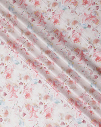 Soft Blush with Watercolor Floral Cotton Satin Fabric, 110 cm Width-20070