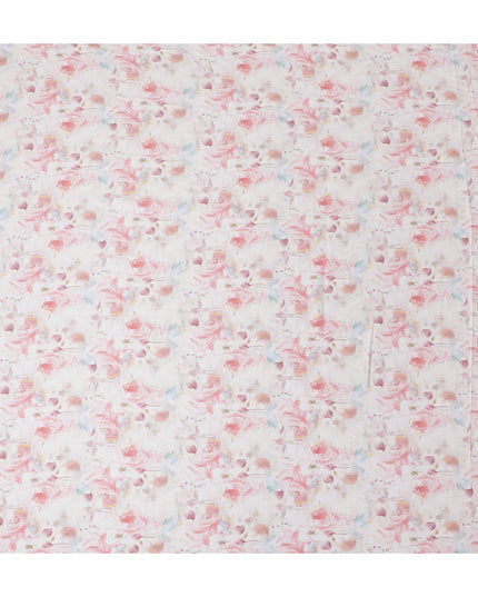 Soft Blush with Watercolor Floral Cotton Satin Fabric, 110 cm Width-20070