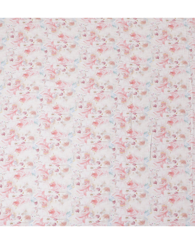 Soft Blush with Watercolor Floral Cotton Satin Fabric, 110 cm Width-20070