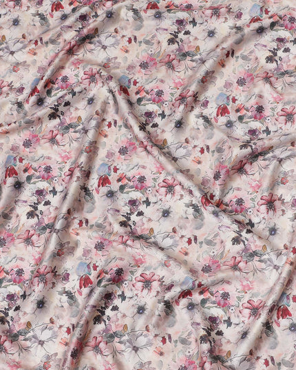 Delicate Blush with Floral Watercolor Cotton Satin Fabric, 110 cm Width-20073