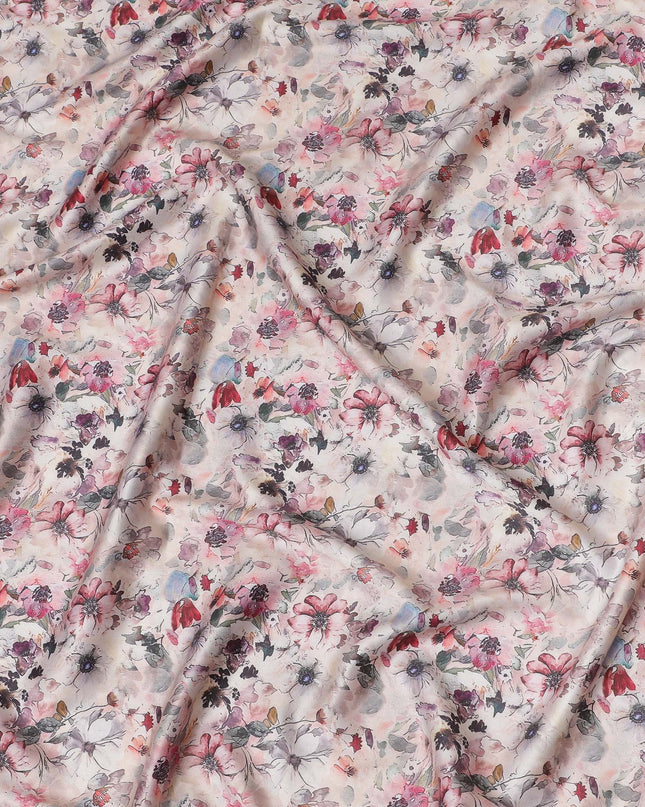 Delicate Blush with Floral Watercolor Cotton Satin Fabric, 110 cm Width-20073