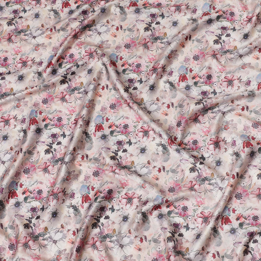 قماش ساتان قطني بألوان مائية زهرية ناعمة، عرض 110 سم - 20073