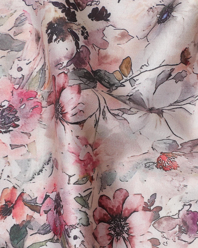 Delicate Blush with Floral Watercolor Cotton Satin Fabric, 110 cm Width-20073