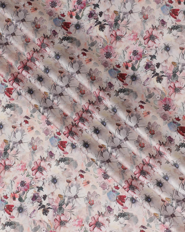 Delicate Blush with Floral Watercolor Cotton Satin Fabric, 110 cm Width-20073