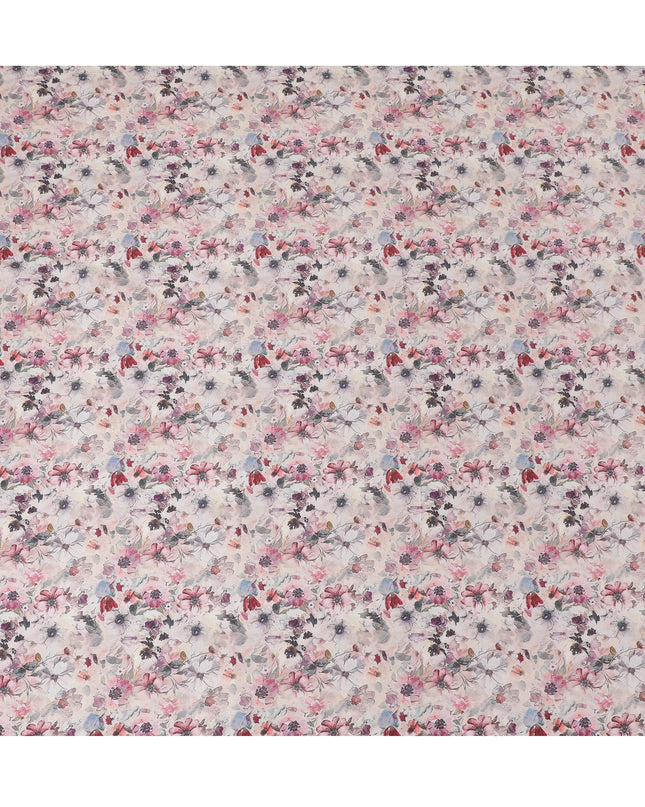 Delicate Blush with Floral Watercolor Cotton Satin Fabric, 110 cm Width-20073