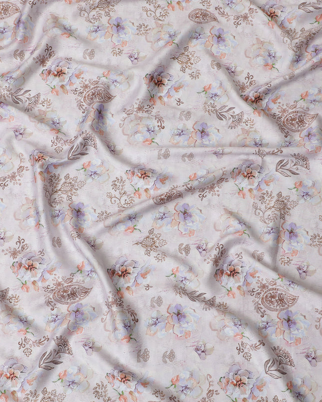 Classic Cream with Pastel Paisley Cotton Satin Fabric, 110 cm Width-20075