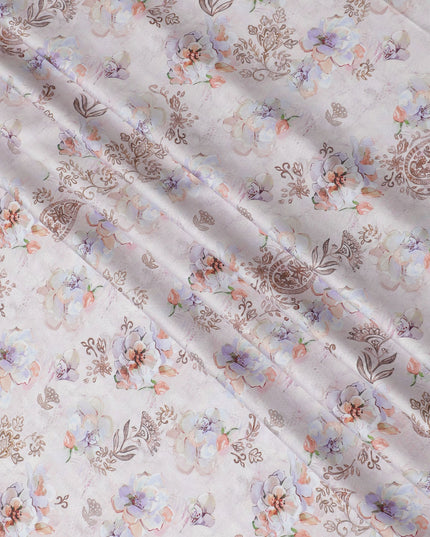 Classic Cream with Pastel Paisley Cotton Satin Fabric, 110 cm Width-20075