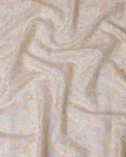 Embroidered Silk Organza Fabric, Pastel Floral Pattern, 110 cm Width-D20103