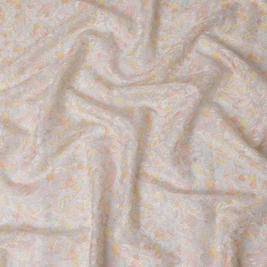 قماش حرير أورجانزا مطرز بنقشة زهور الباستيل، عرض 110 سم - D20103