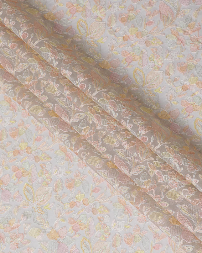 Embroidered Silk Organza Fabric, Pastel Floral Pattern, 110 cm Width-D20103