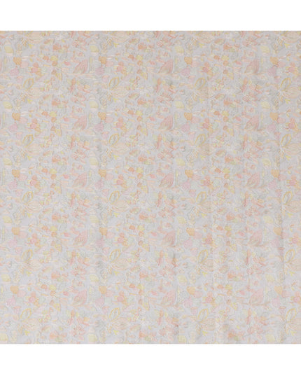 Embroidered Silk Organza Fabric, Pastel Floral Pattern, 110 cm Width-D20103