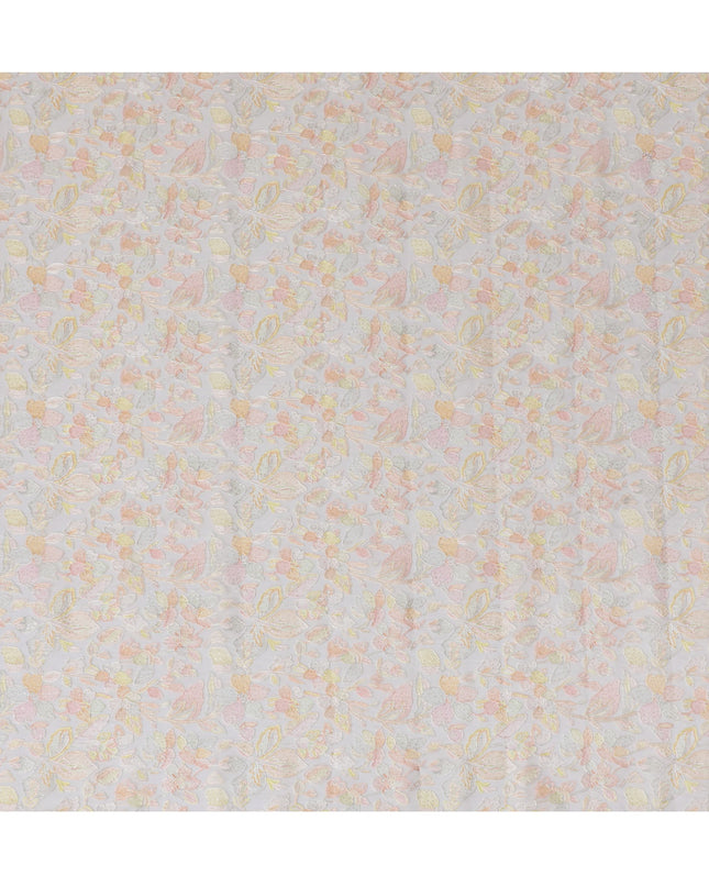 Embroidered Silk Organza Fabric, Pastel Floral Pattern, 110 cm Width-D20103