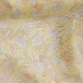 Golden Yellow Embroidered Silk Organza Fabric, Floral Design, 110 cm Width-D20104