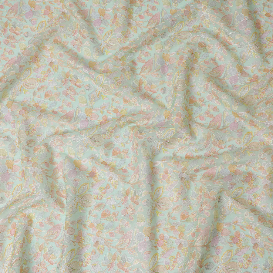 قماش حرير أورجانزا مطرز باللون الأخضر النعناعي، تصميم زهور، عرض 110 سم - D20105