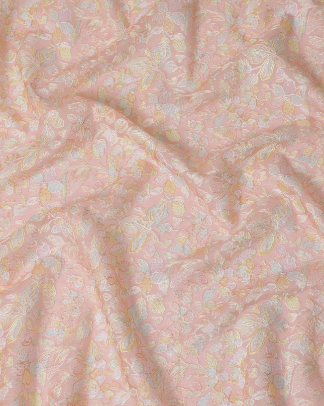 Blush Pink Embroidered Silk Organza Fabric, Delicate Floral Pattern, 110 cm Width-D20106