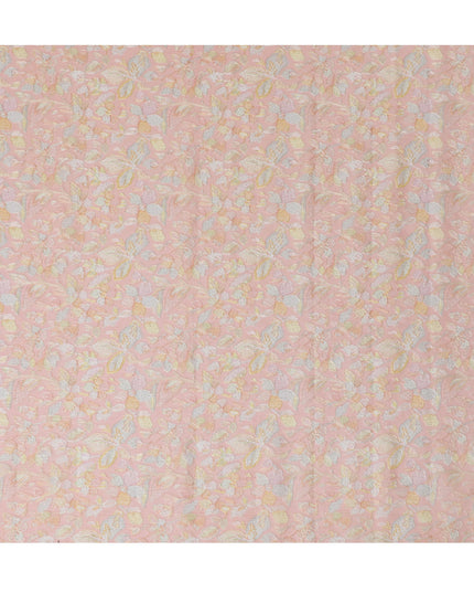 Blush Pink Embroidered Silk Organza Fabric, Delicate Floral Pattern, 110 cm Width-D20106