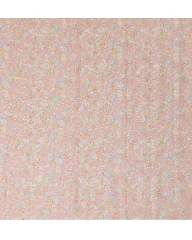 Blush Pink Embroidered Silk Organza Fabric, Delicate Floral Pattern, 110 cm Width-D20106