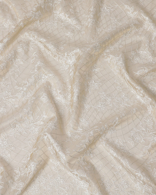 Ivory Silk Organza Fabric with Silver Embroidery, 110 cm Width-D20107