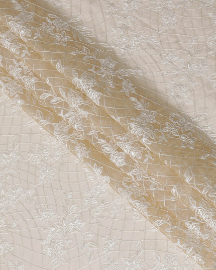 Ivory Silk Organza Fabric with Silver Embroidery, 110 cm Width-D20107