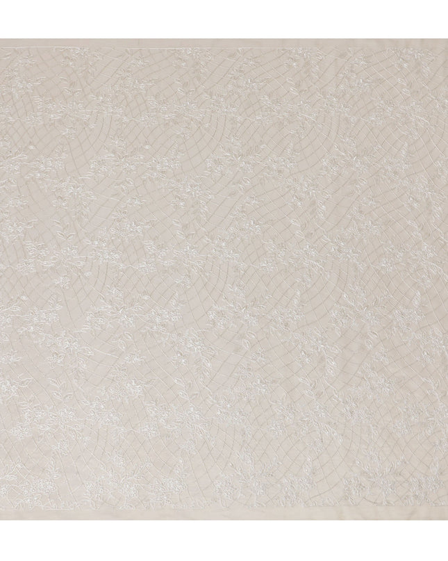 Ivory Silk Organza Fabric with Silver Embroidery, 110 cm Width-D20107